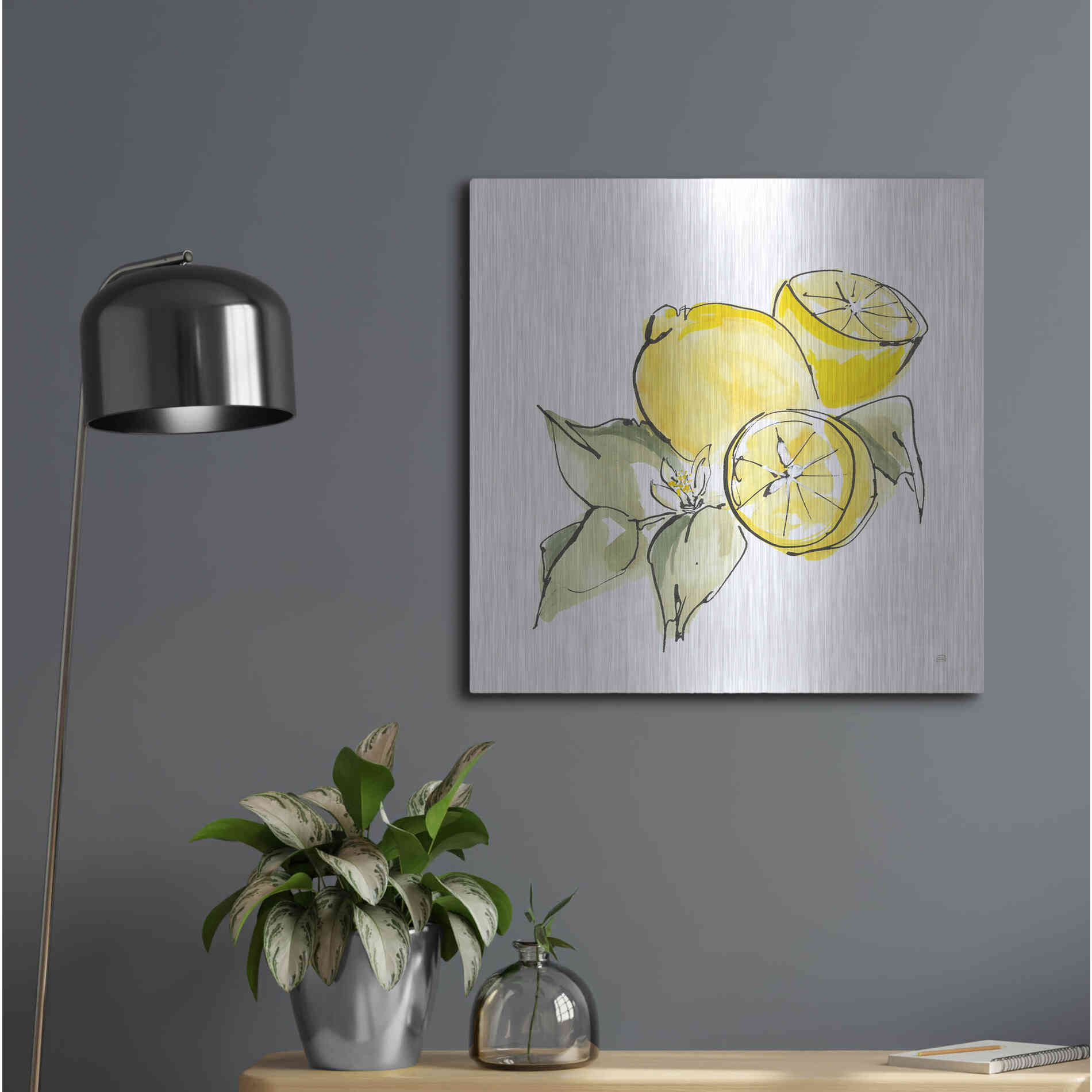 Luxe Metal Art 'Lemon Still Life I' by Chris Paschke, Metal Wall Art,24x24