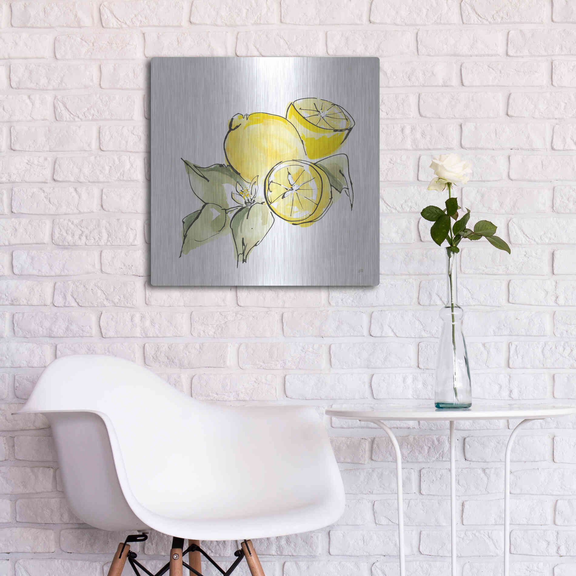 Luxe Metal Art 'Lemon Still Life I' by Chris Paschke, Metal Wall Art,24x24
