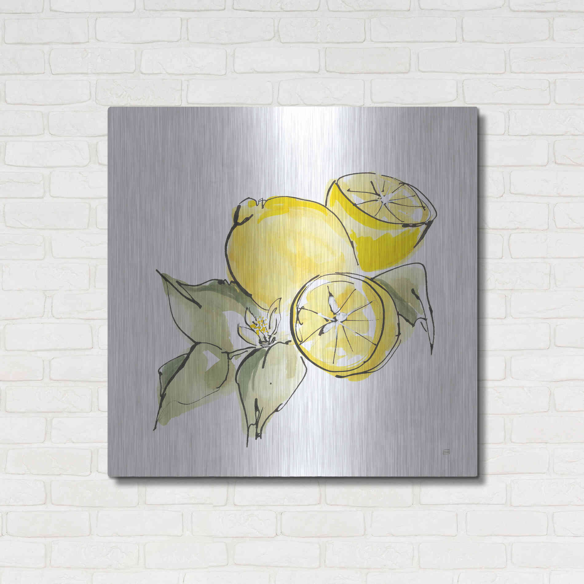 Luxe Metal Art 'Lemon Still Life I' by Chris Paschke, Metal Wall Art,36x36