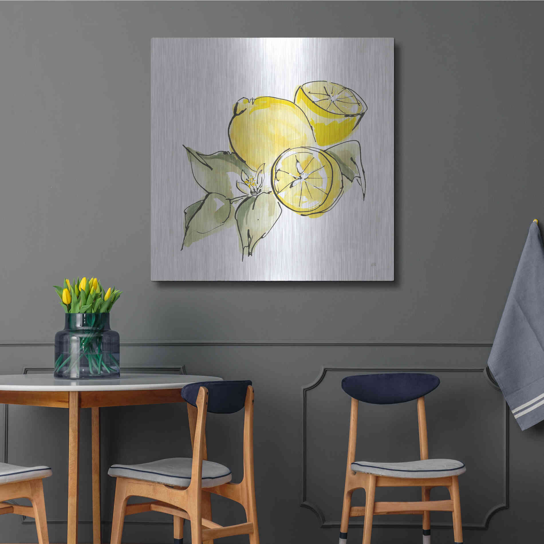 Luxe Metal Art 'Lemon Still Life I' by Chris Paschke, Metal Wall Art,36x36