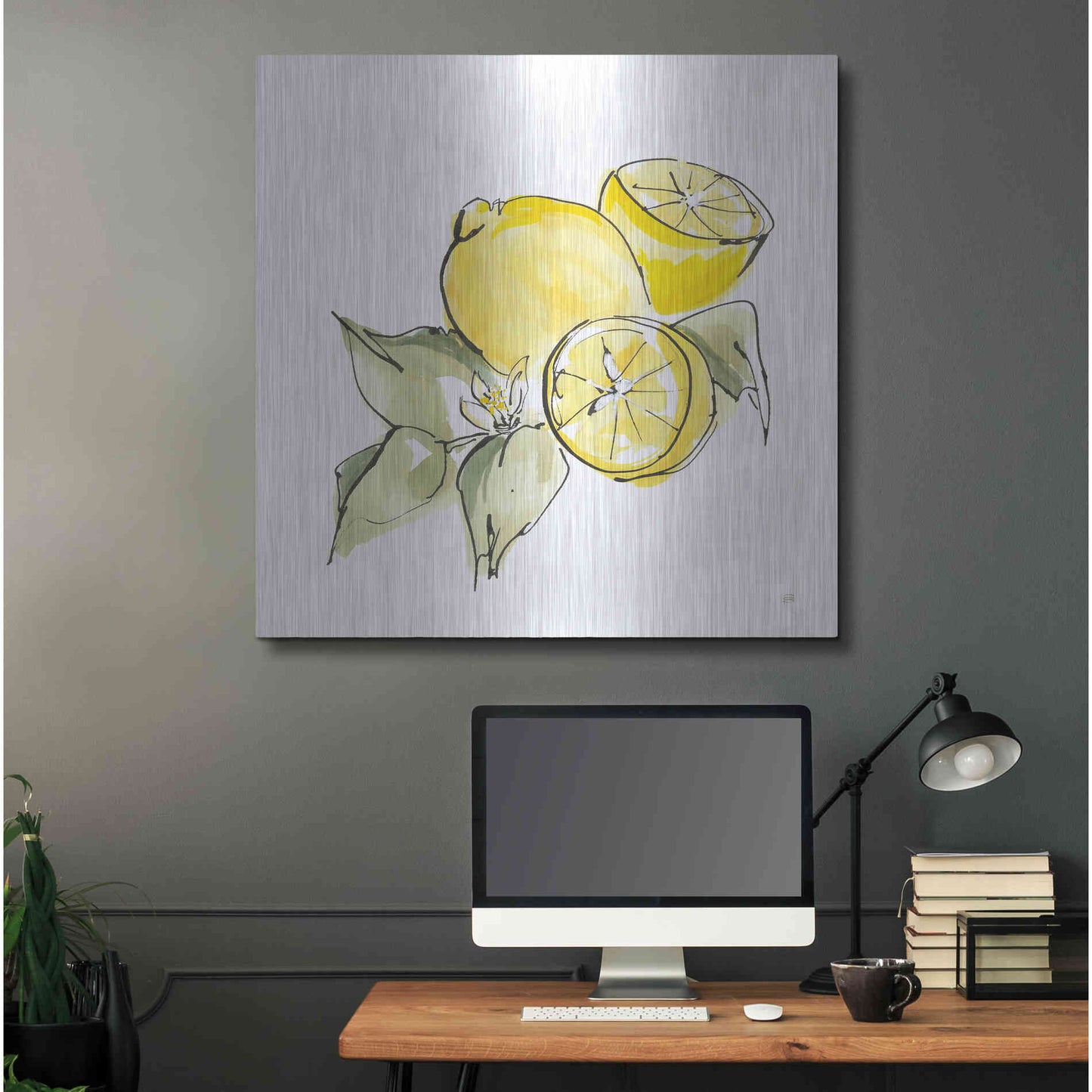 Luxe Metal Art 'Lemon Still Life I' by Chris Paschke, Metal Wall Art,36x36