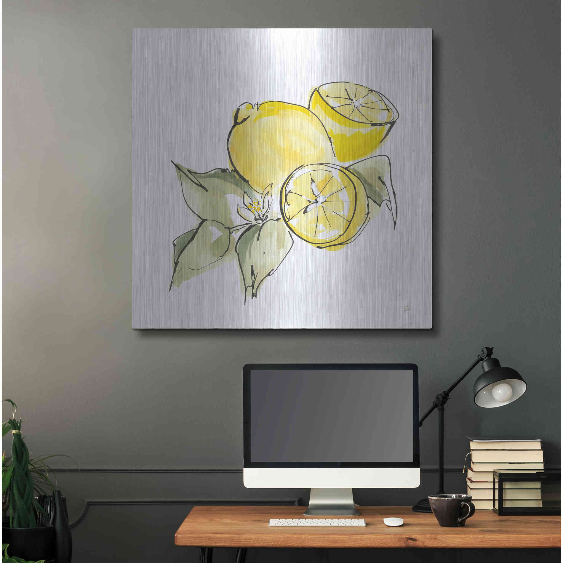 Luxe Metal Art 'Lemon Still Life I' by Chris Paschke, Metal Wall Art,36x36