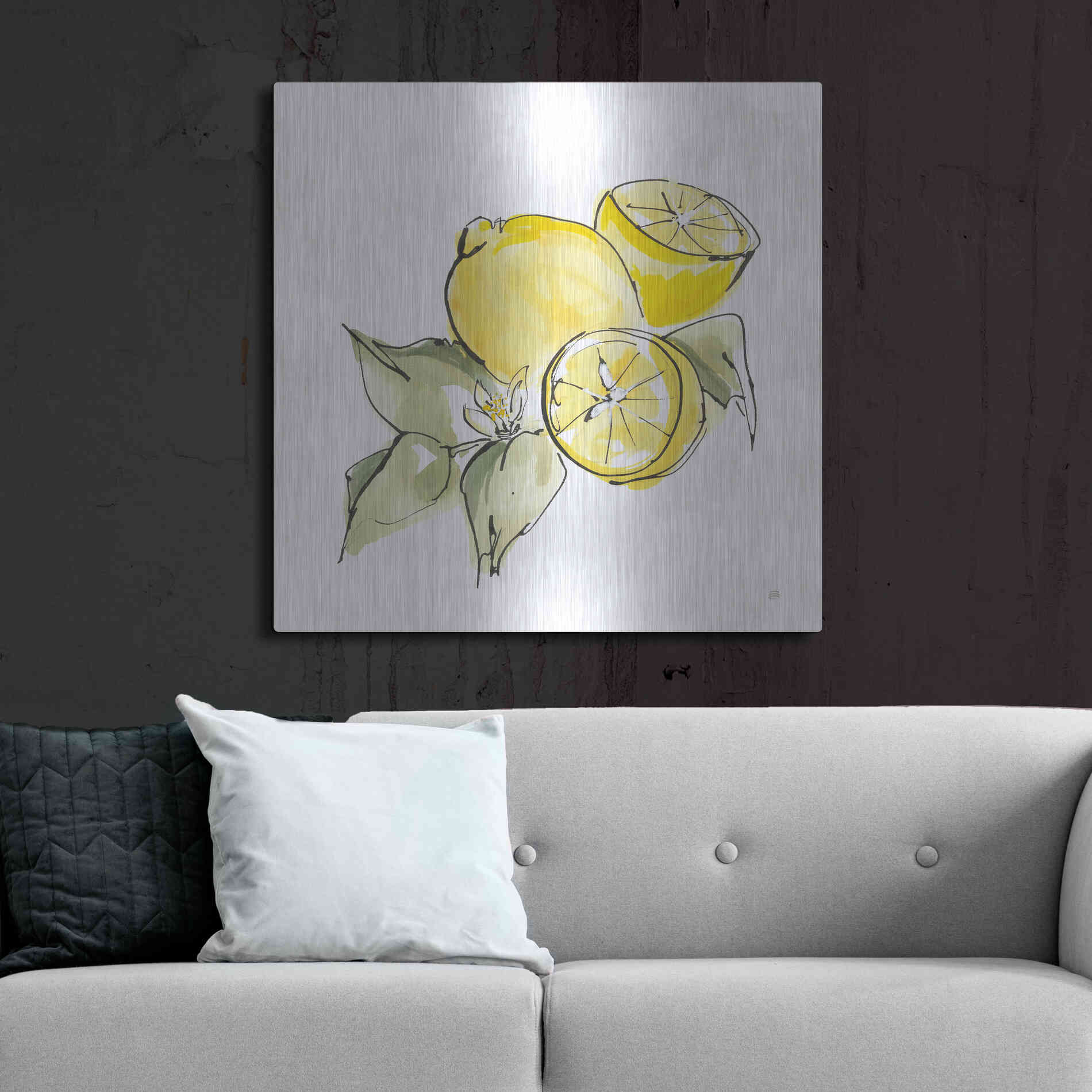 Luxe Metal Art 'Lemon Still Life I' by Chris Paschke, Metal Wall Art,36x36
