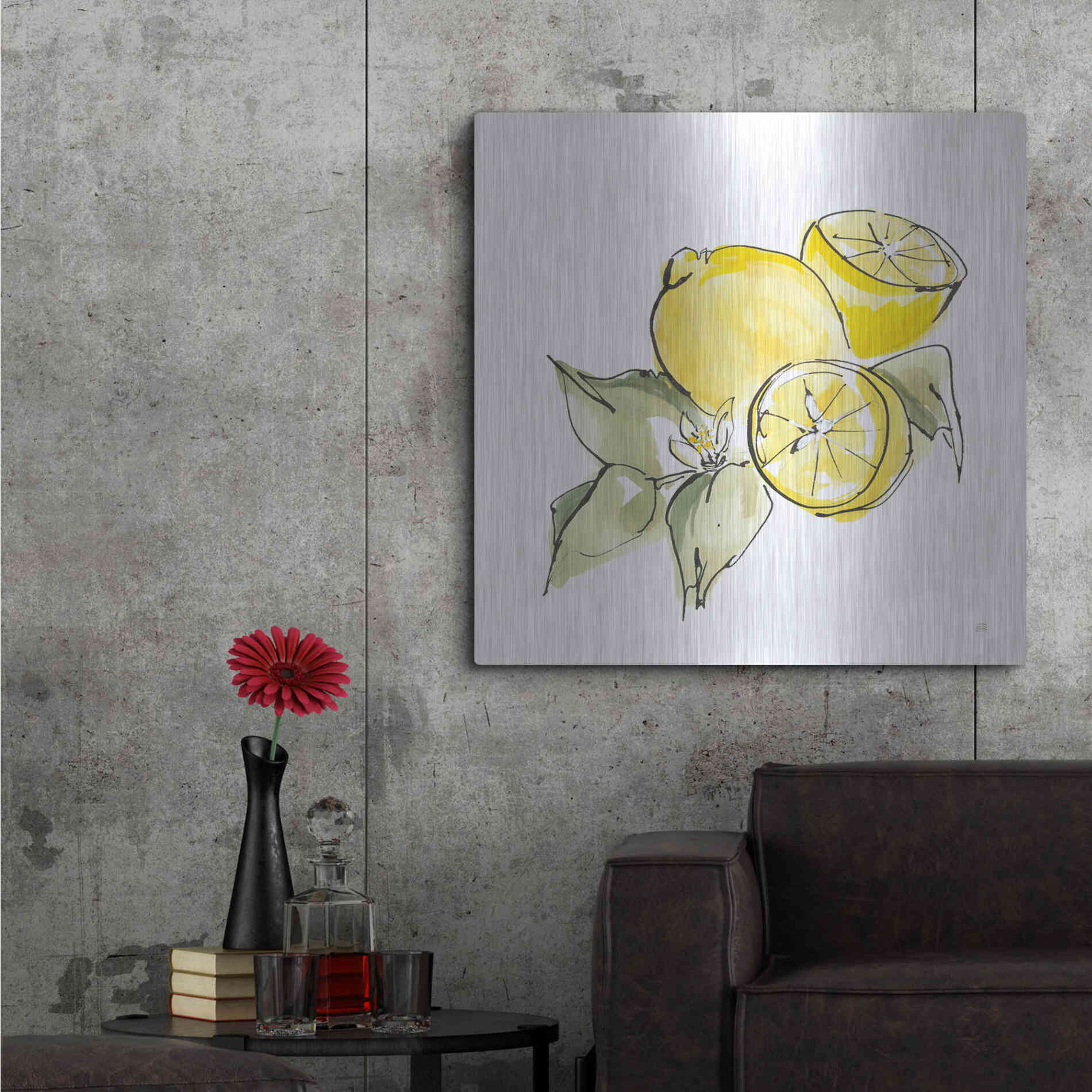 Luxe Metal Art 'Lemon Still Life I' by Chris Paschke, Metal Wall Art,36x36