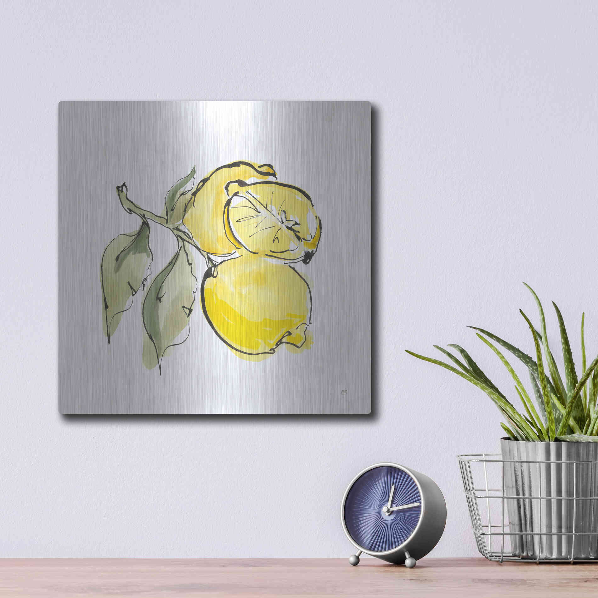 Luxe Metal Art 'Lemon Still Life II' by Chris Paschke, Metal Wall Art,12x12