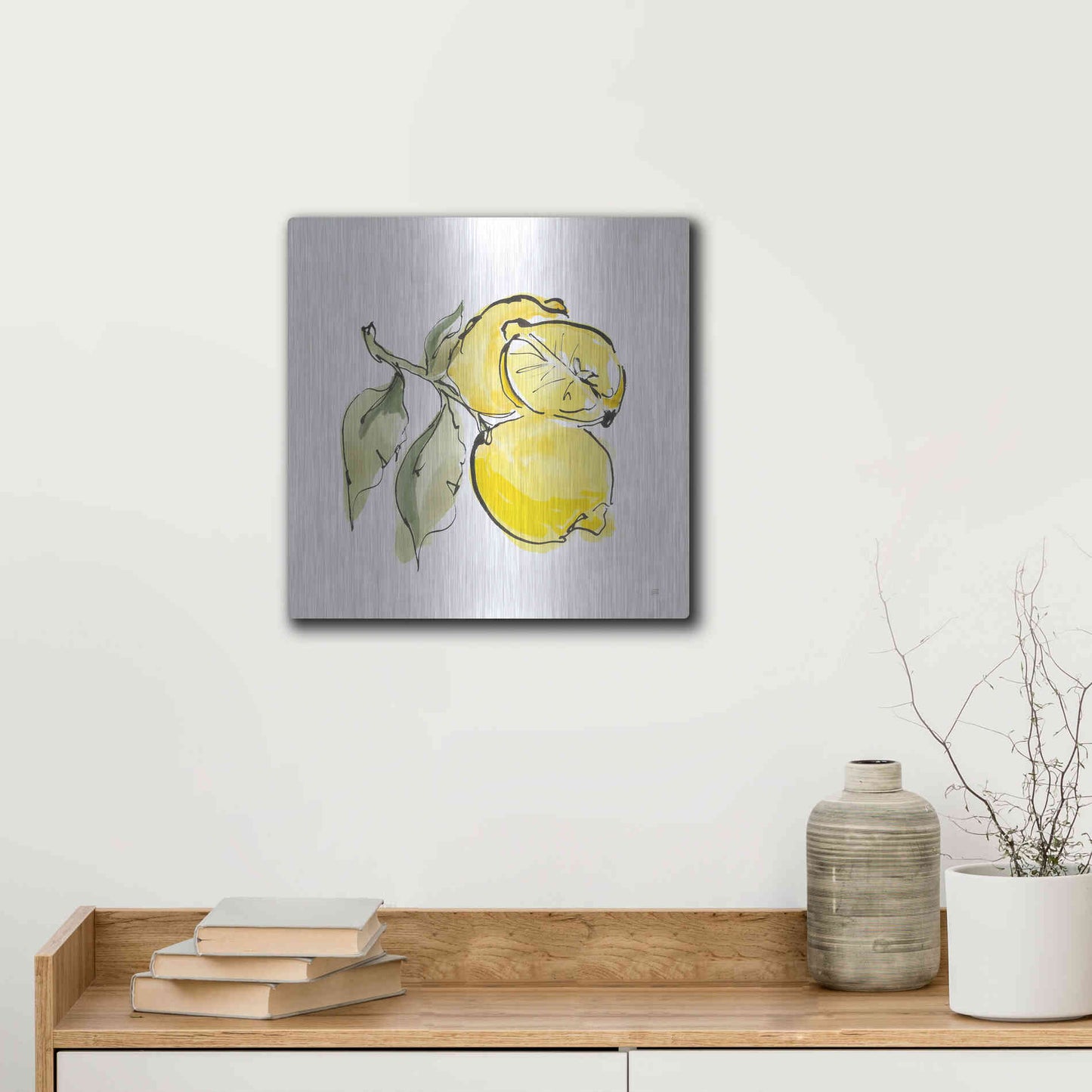 Luxe Metal Art 'Lemon Still Life II' by Chris Paschke, Metal Wall Art,12x12