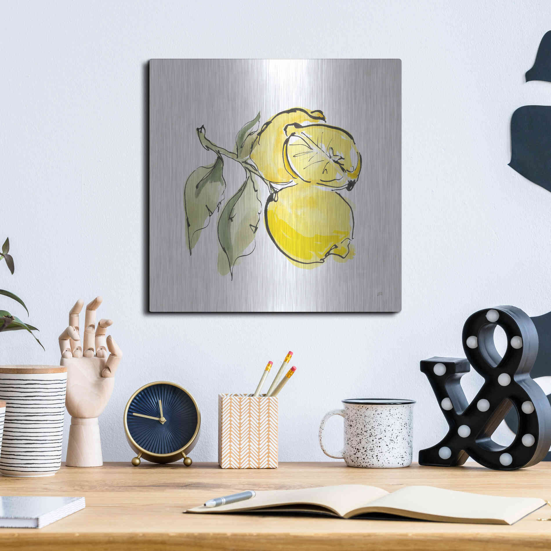 Luxe Metal Art 'Lemon Still Life II' by Chris Paschke, Metal Wall Art,12x12