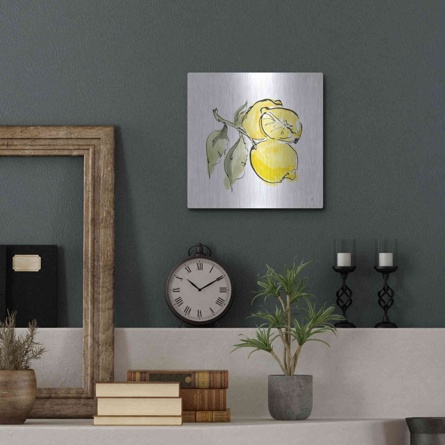 Luxe Metal Art 'Lemon Still Life II' by Chris Paschke, Metal Wall Art,12x12