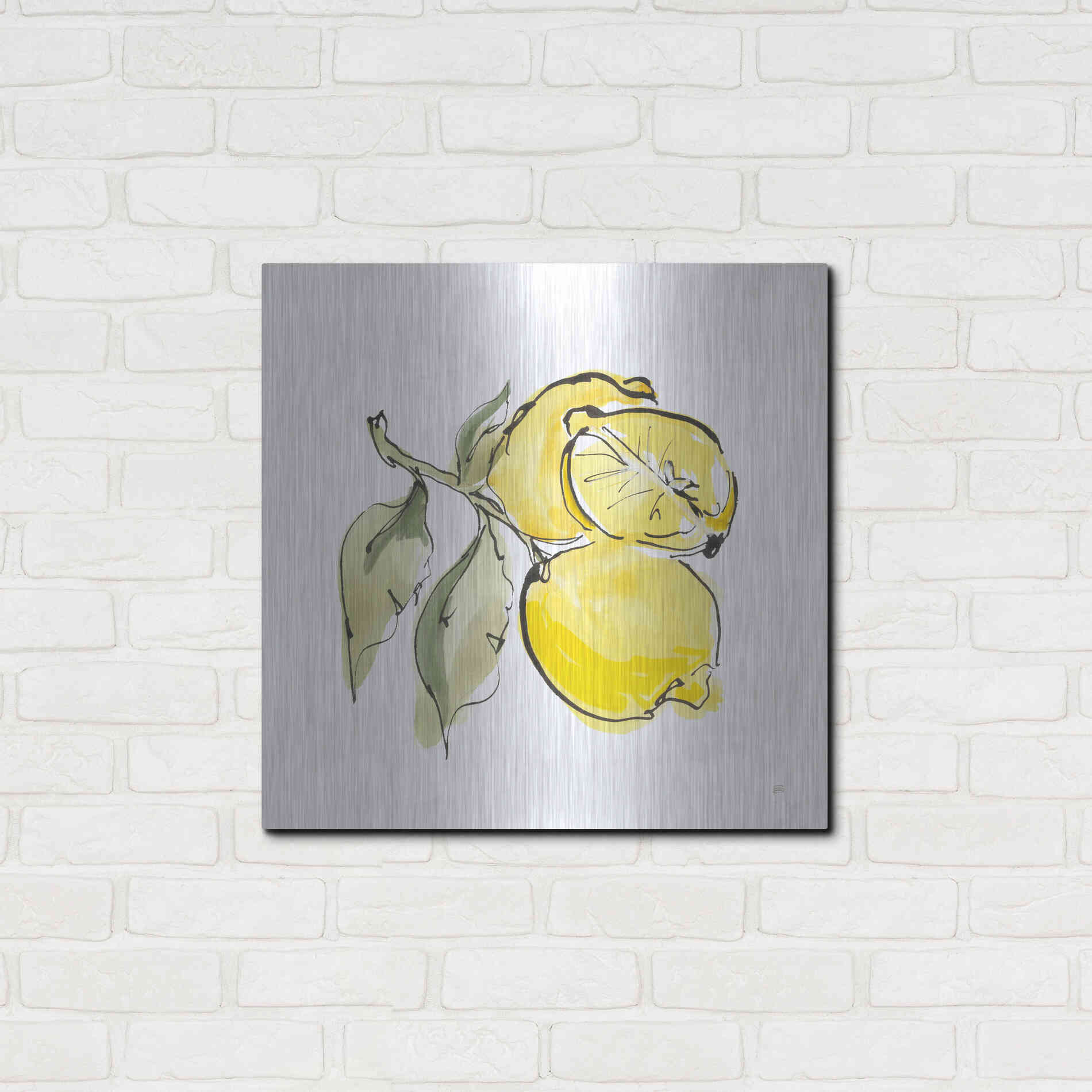 Luxe Metal Art 'Lemon Still Life II' by Chris Paschke, Metal Wall Art,24x24