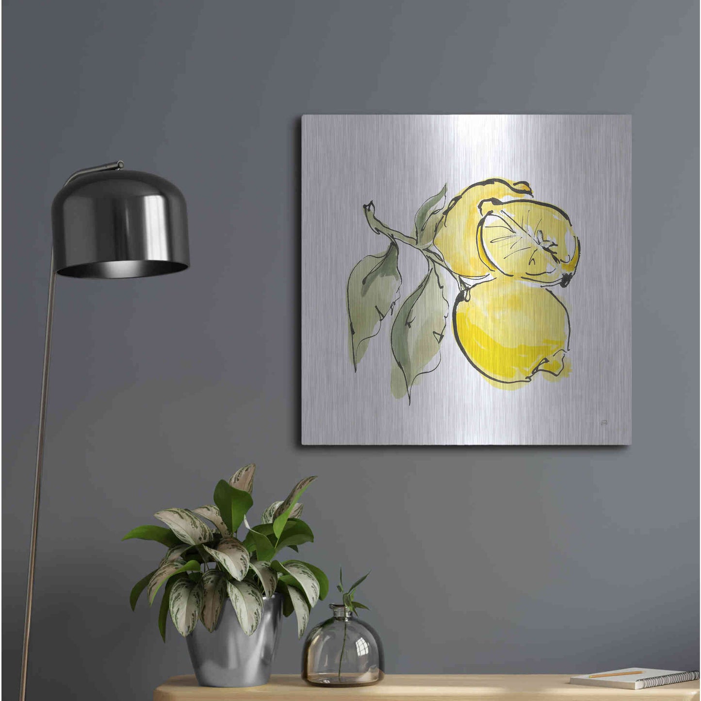Luxe Metal Art 'Lemon Still Life II' by Chris Paschke, Metal Wall Art,24x24