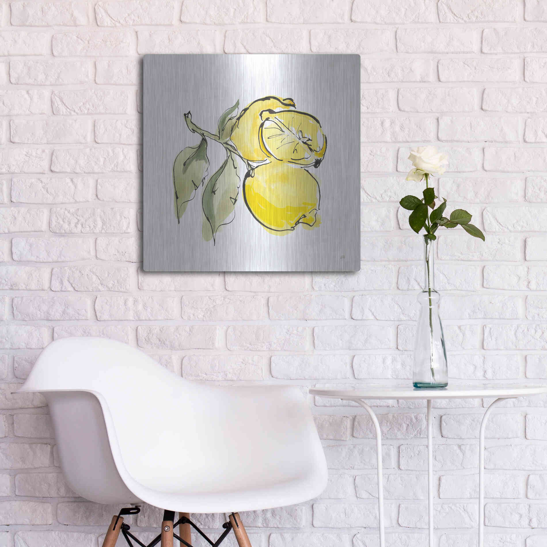 Luxe Metal Art 'Lemon Still Life II' by Chris Paschke, Metal Wall Art,24x24