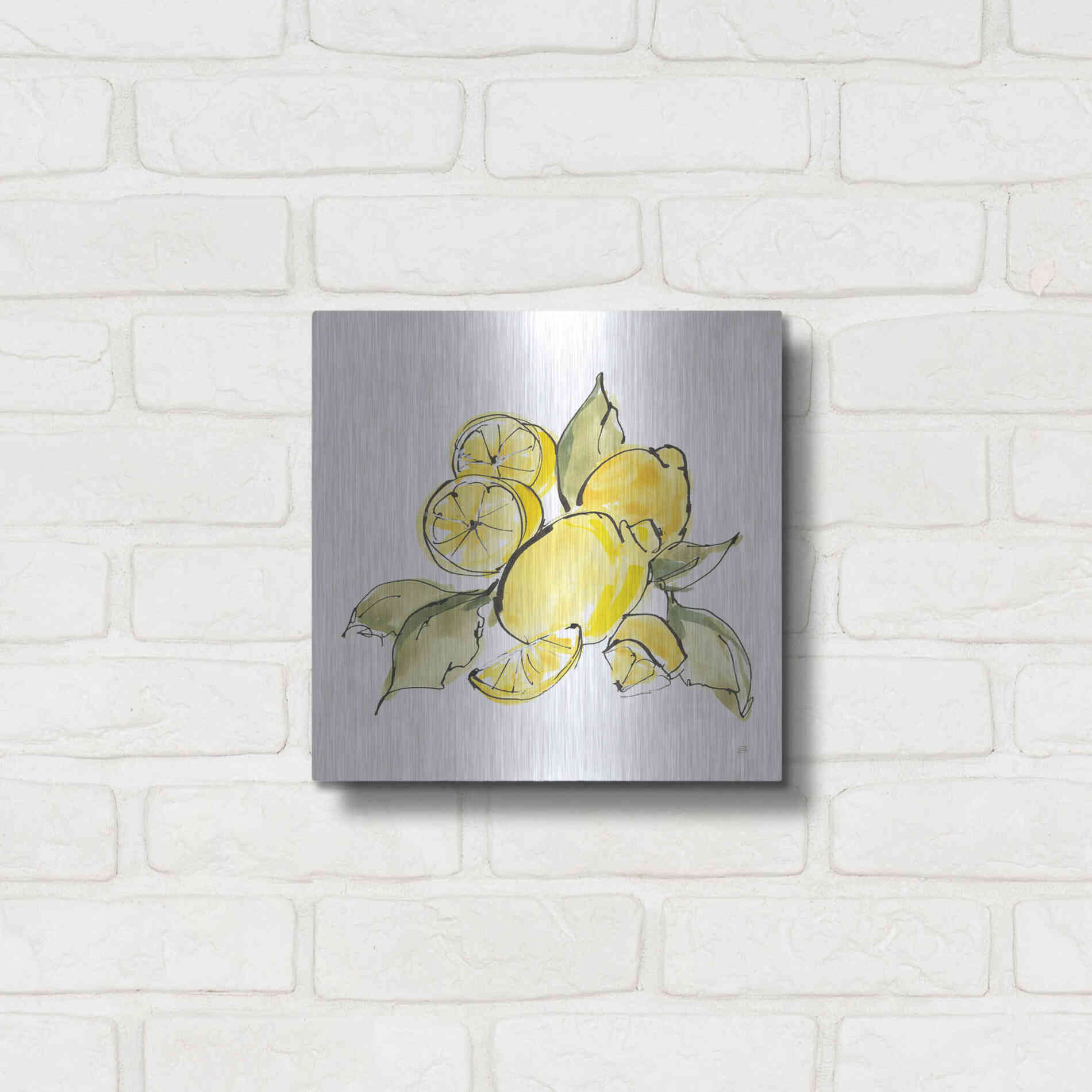 Luxe Metal Art 'Lemon Still Life III' by Chris Paschke, Metal Wall Art,12x12