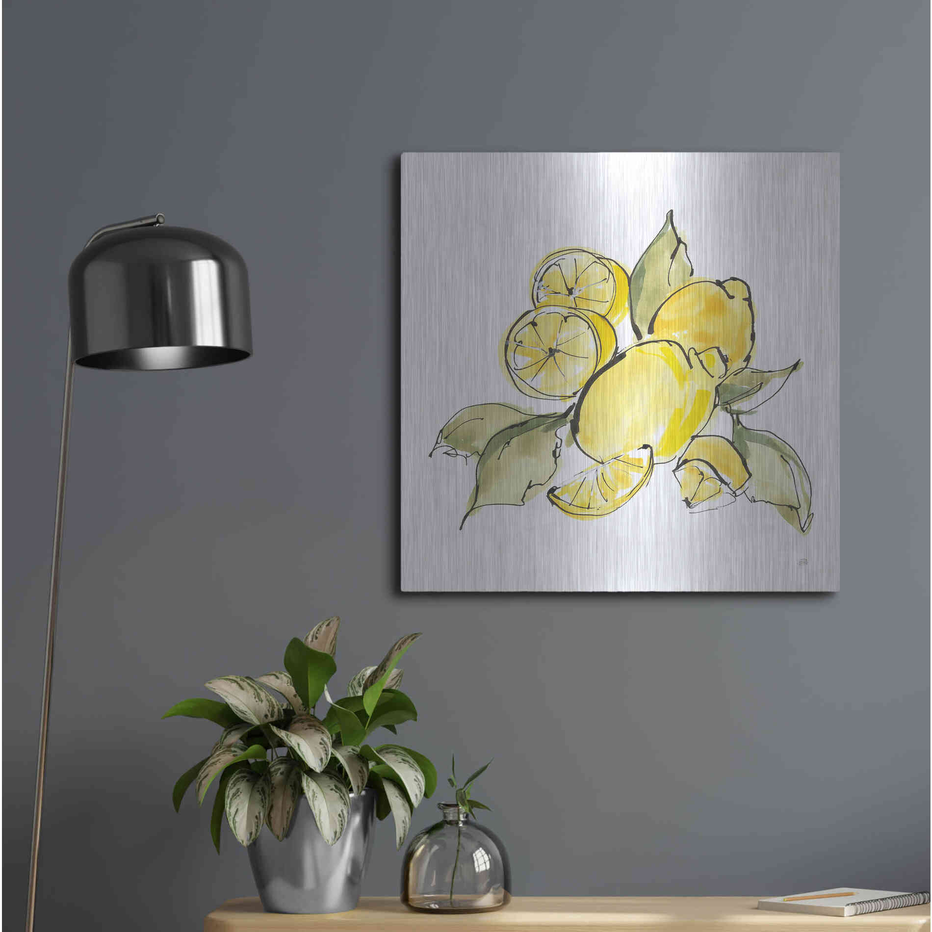 Luxe Metal Art 'Lemon Still Life III' by Chris Paschke, Metal Wall Art,24x24