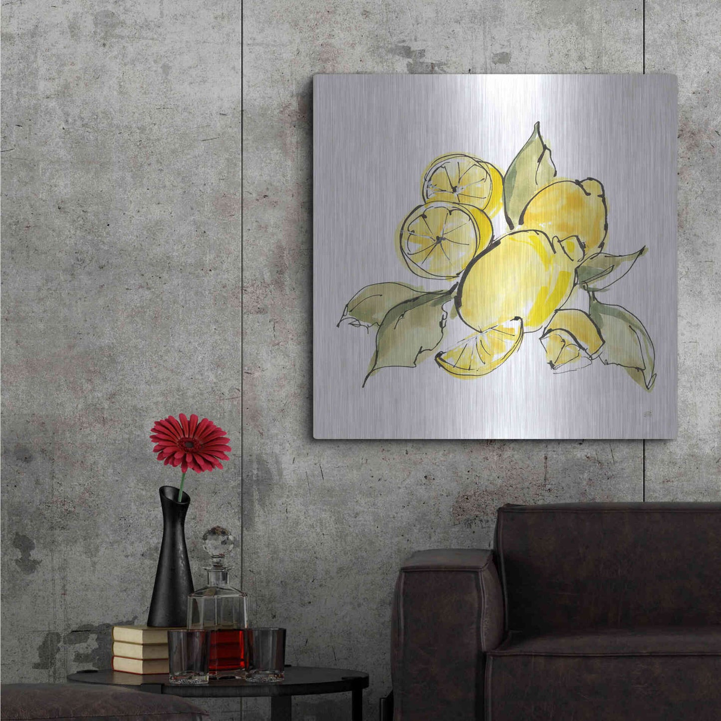 Luxe Metal Art 'Lemon Still Life III' by Chris Paschke, Metal Wall Art,36x36