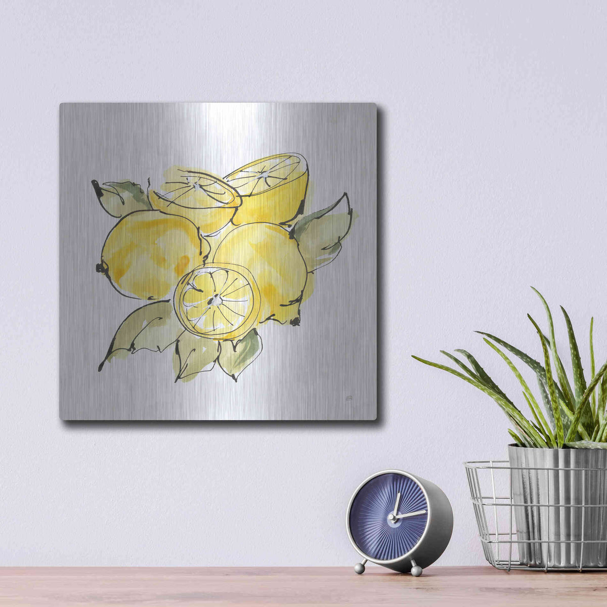 Luxe Metal Art 'Lemon Still Life IV' by Chris Paschke, Metal Wall Art,12x12