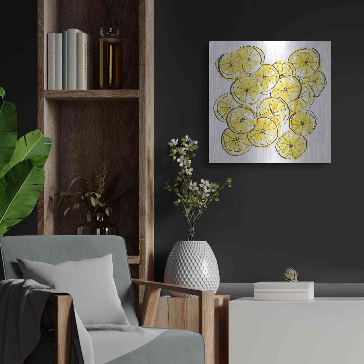Luxe Metal Art 'Cut Lemons III' by Chris Paschke, Metal Wall Art,24x24