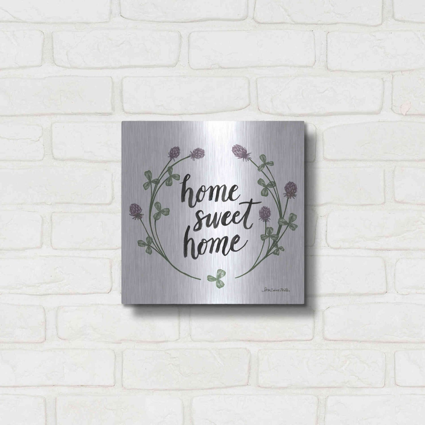 Luxe Metal Art 'Happy to Bee Home Words I' by Sara Zieve Miller, Metal Wall Art,12x12