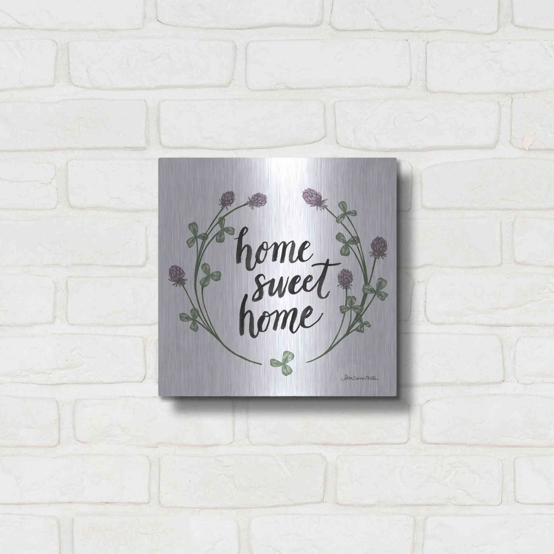 Luxe Metal Art 'Happy to Bee Home Words I' by Sara Zieve Miller, Metal Wall Art,12x12