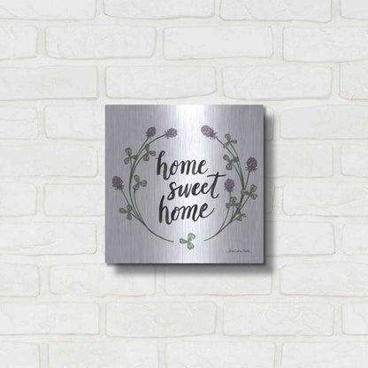 Luxe Metal Art 'Happy to Bee Home Words I' by Sara Zieve Miller, Metal Wall Art,12x12