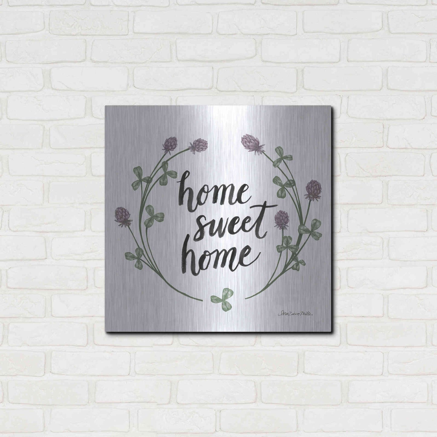 Luxe Metal Art 'Happy to Bee Home Words I' by Sara Zieve Miller, Metal Wall Art,24x24