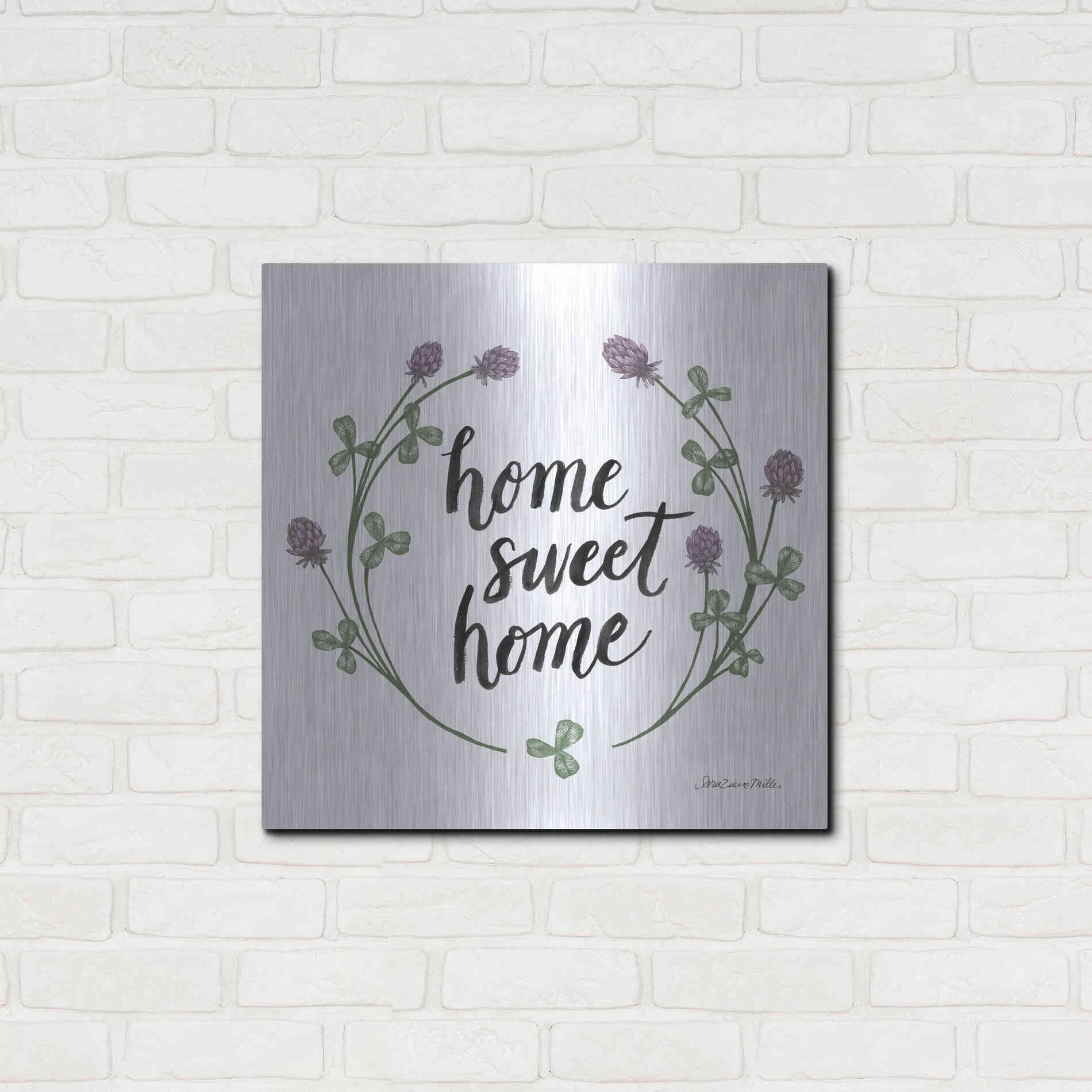 Luxe Metal Art 'Happy to Bee Home Words I' by Sara Zieve Miller, Metal Wall Art,24x24