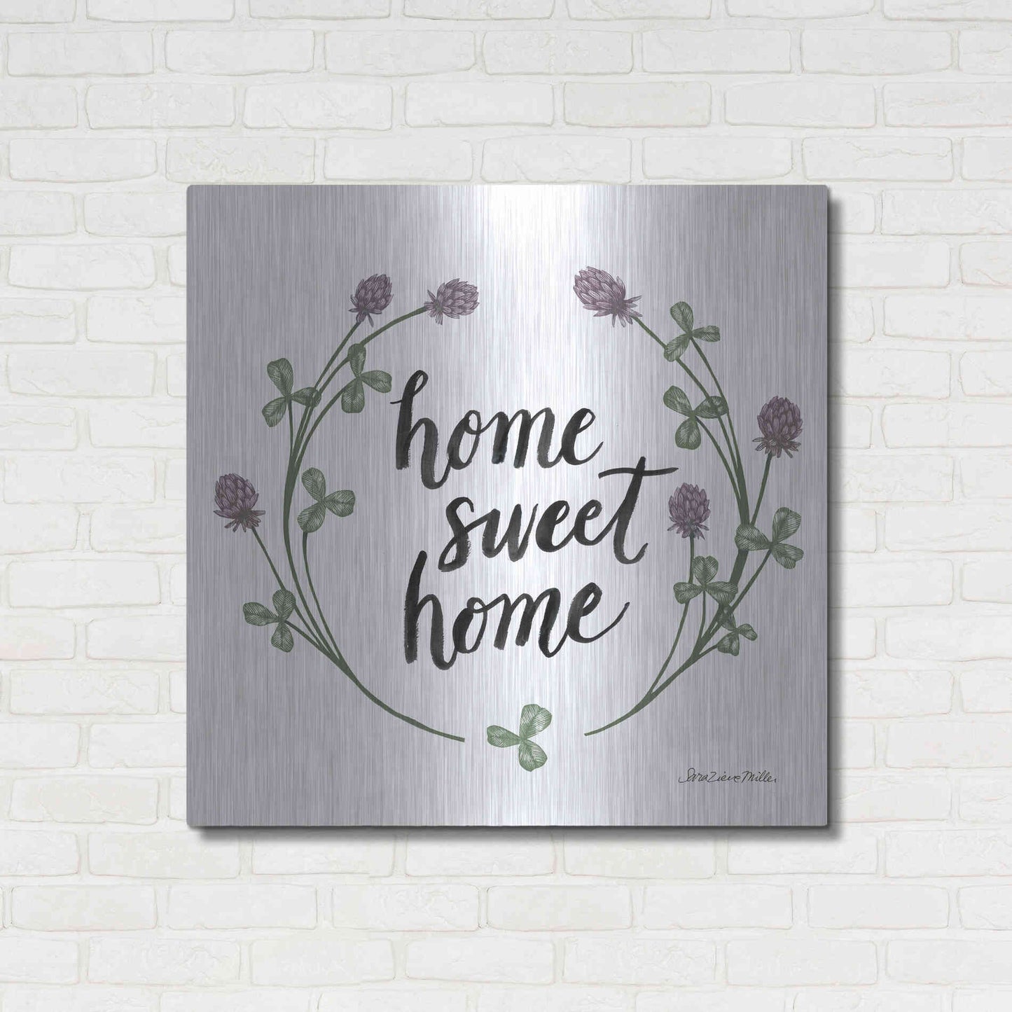 Luxe Metal Art 'Happy to Bee Home Words I' by Sara Zieve Miller, Metal Wall Art,36x36