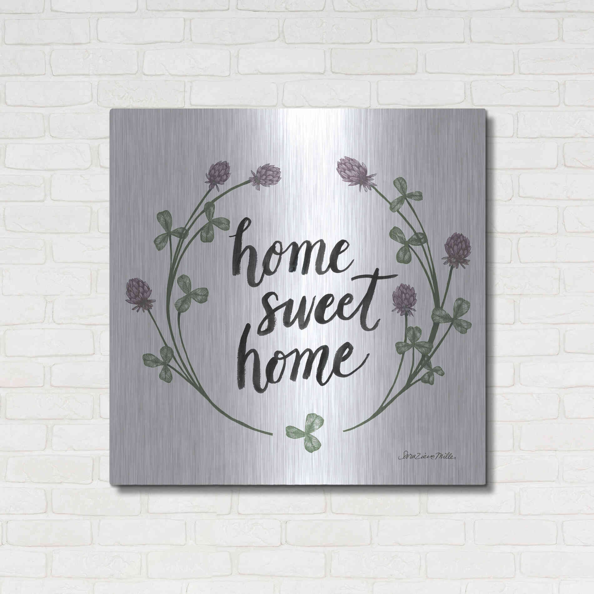 Luxe Metal Art 'Happy to Bee Home Words I' by Sara Zieve Miller, Metal Wall Art,36x36