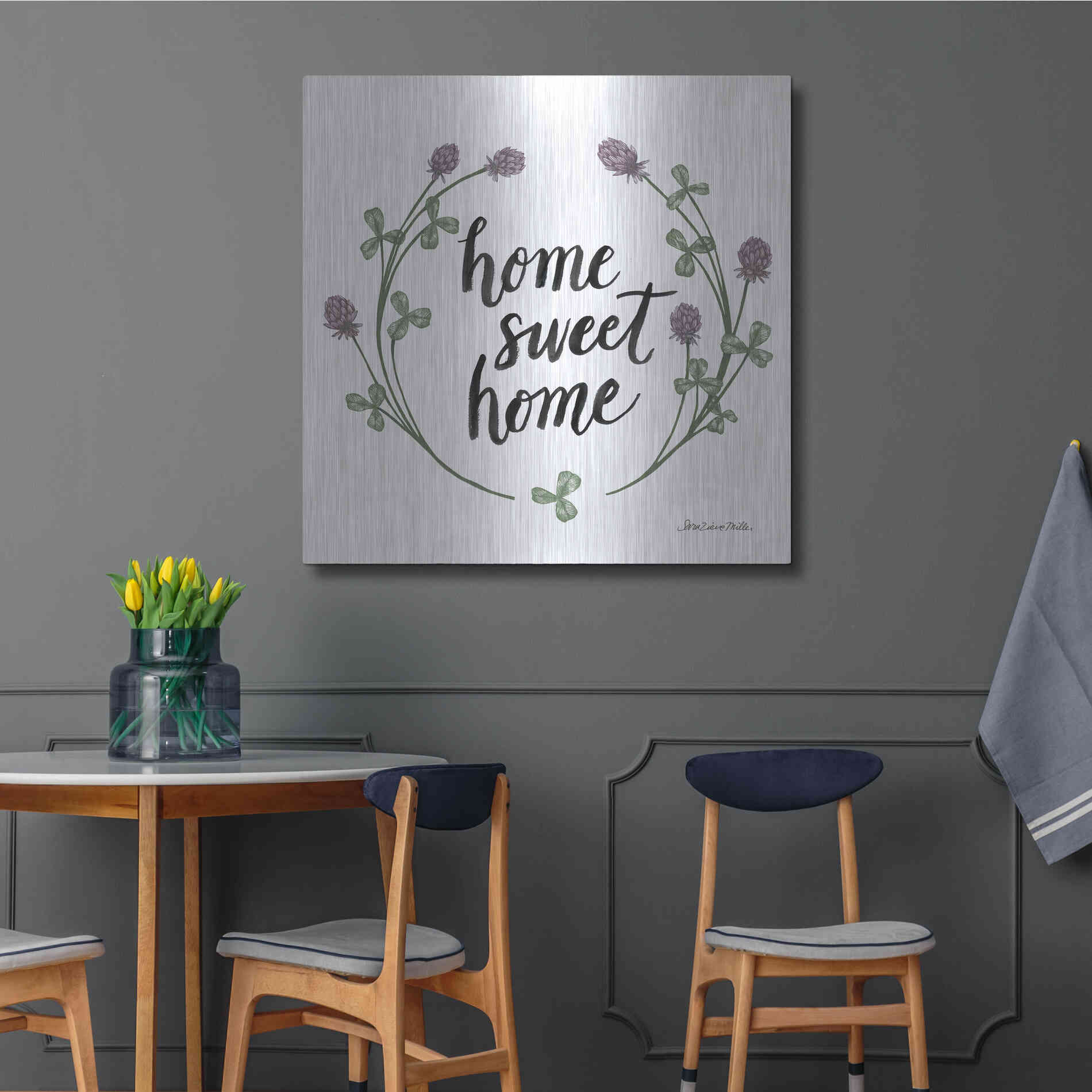 Luxe Metal Art 'Happy to Bee Home Words I' by Sara Zieve Miller, Metal Wall Art,36x36