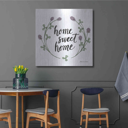 Luxe Metal Art 'Happy to Bee Home Words I' by Sara Zieve Miller, Metal Wall Art,36x36