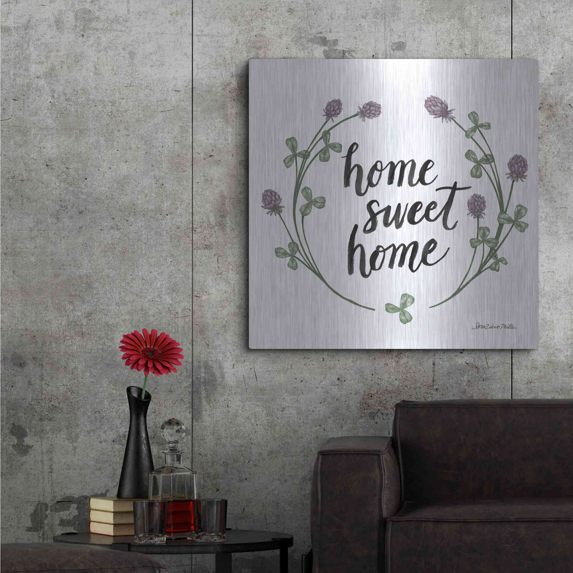 Luxe Metal Art 'Happy to Bee Home Words I' by Sara Zieve Miller, Metal Wall Art,36x36