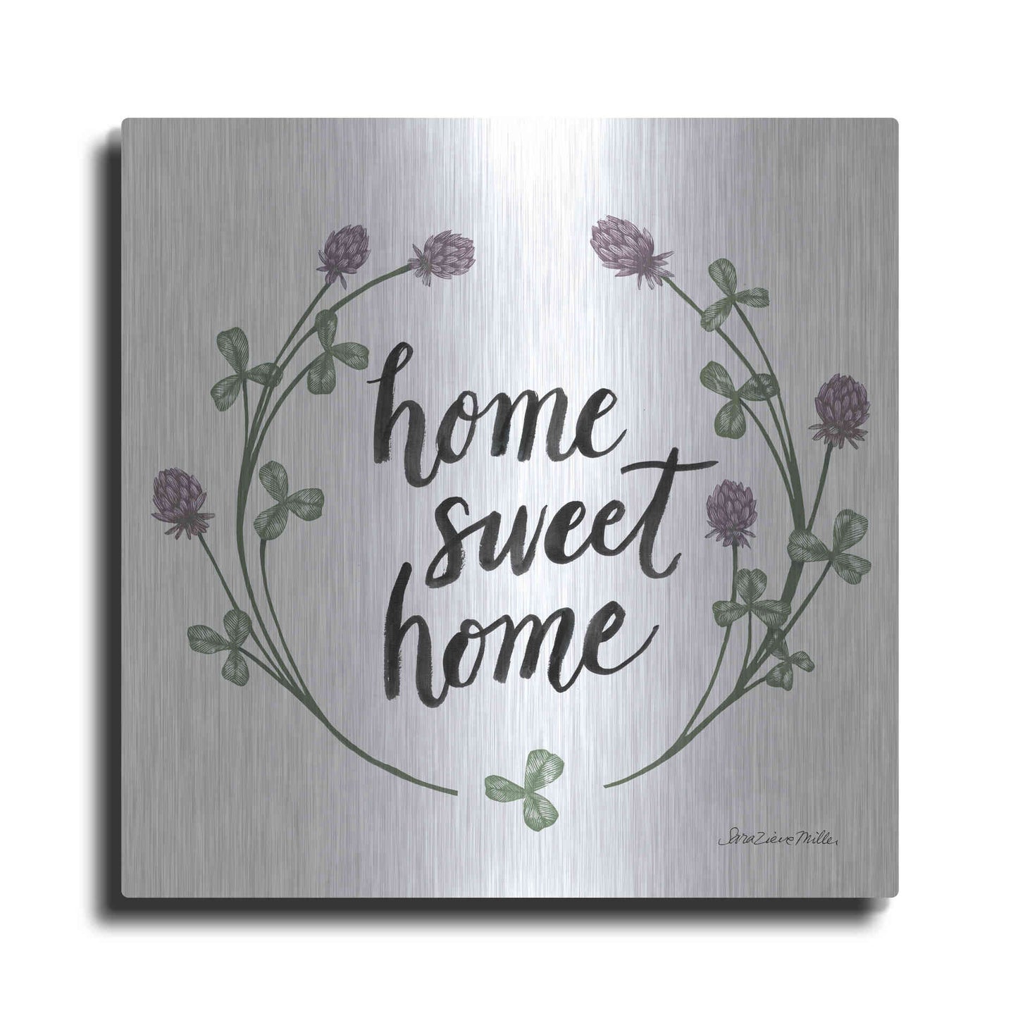 Luxe Metal Art 'Happy to Bee Home Words I' by Sara Zieve Miller, Metal Wall Art