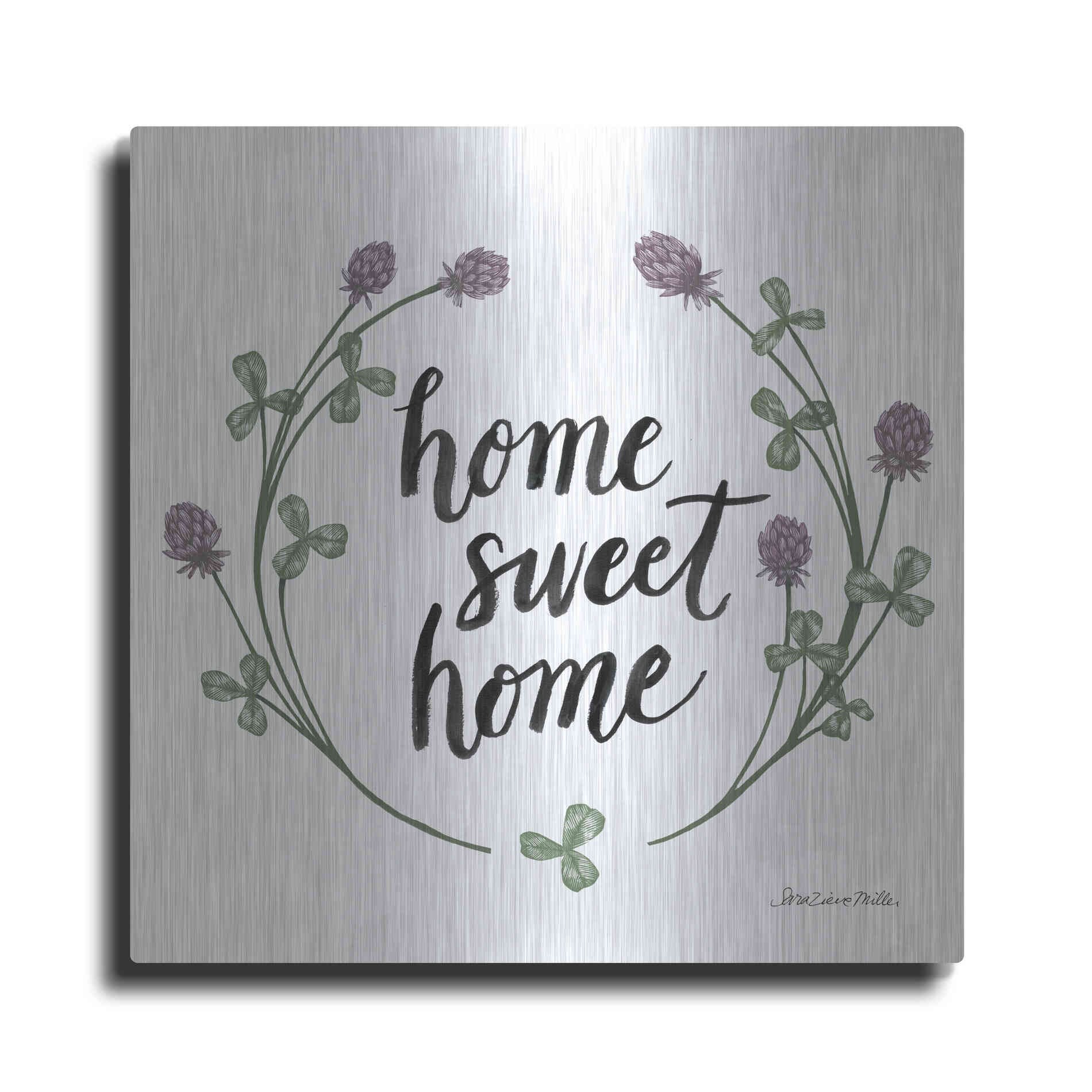 Luxe Metal Art 'Happy to Bee Home Words I' by Sara Zieve Miller, Metal Wall Art