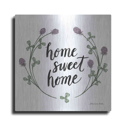 Luxe Metal Art 'Happy to Bee Home Words I' by Sara Zieve Miller, Metal Wall Art