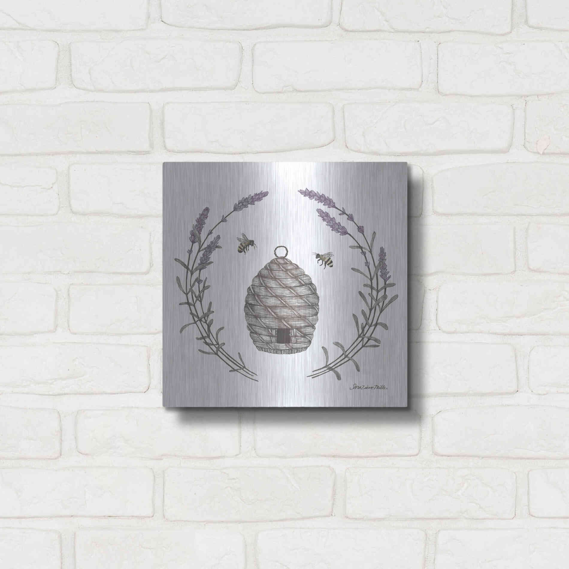Luxe Metal Art 'Happy to Bee Home II' by Sara Zieve Miller, Metal Wall Art,12x12