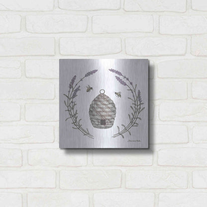 Luxe Metal Art 'Happy to Bee Home II' by Sara Zieve Miller, Metal Wall Art,12x12
