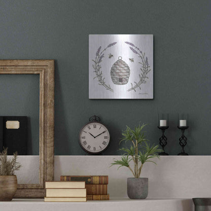 Luxe Metal Art 'Happy to Bee Home II' by Sara Zieve Miller, Metal Wall Art,12x12