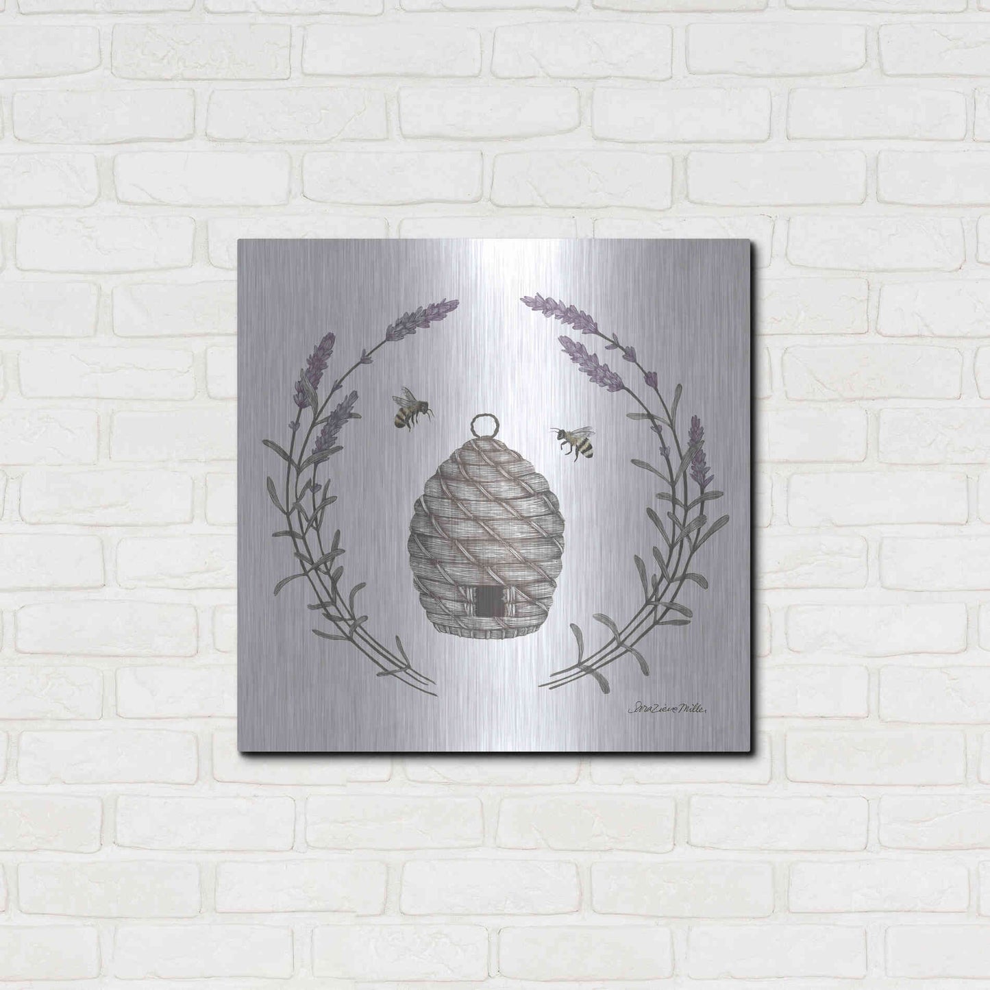 Luxe Metal Art 'Happy to Bee Home II' by Sara Zieve Miller, Metal Wall Art,24x24