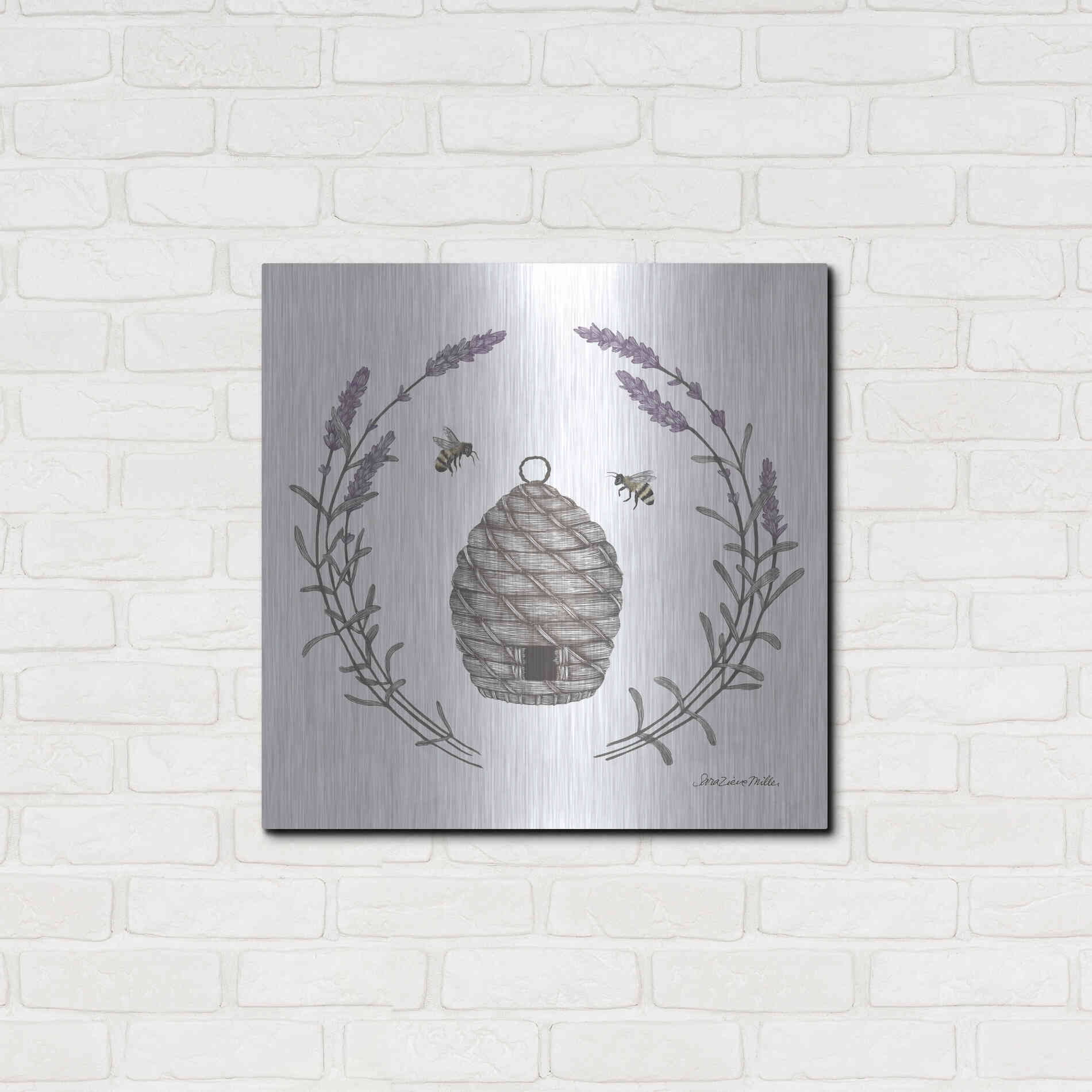 Luxe Metal Art 'Happy to Bee Home II' by Sara Zieve Miller, Metal Wall Art,24x24