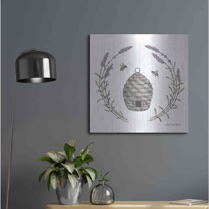 Luxe Metal Art 'Happy to Bee Home II' by Sara Zieve Miller, Metal Wall Art,24x24