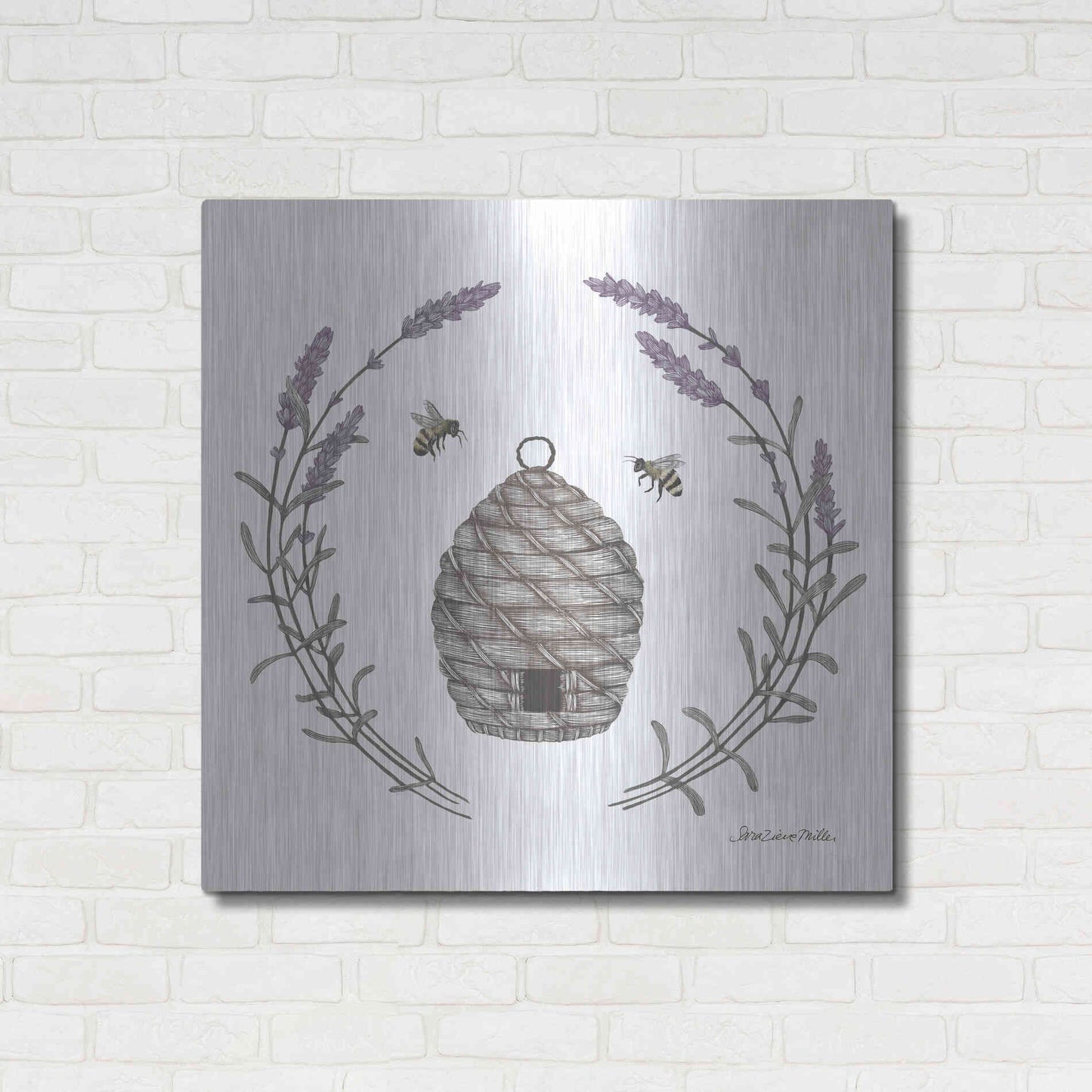 Luxe Metal Art 'Happy to Bee Home II' by Sara Zieve Miller, Metal Wall Art,36x36