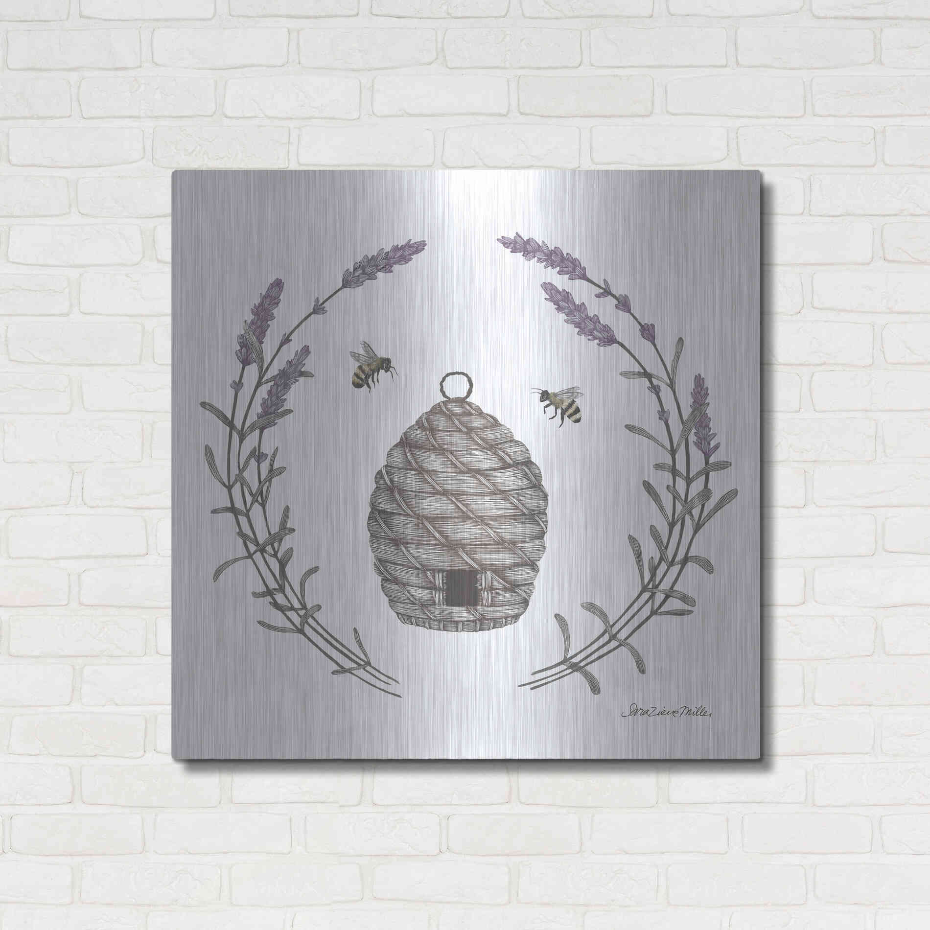 Luxe Metal Art 'Happy to Bee Home II' by Sara Zieve Miller, Metal Wall Art,36x36