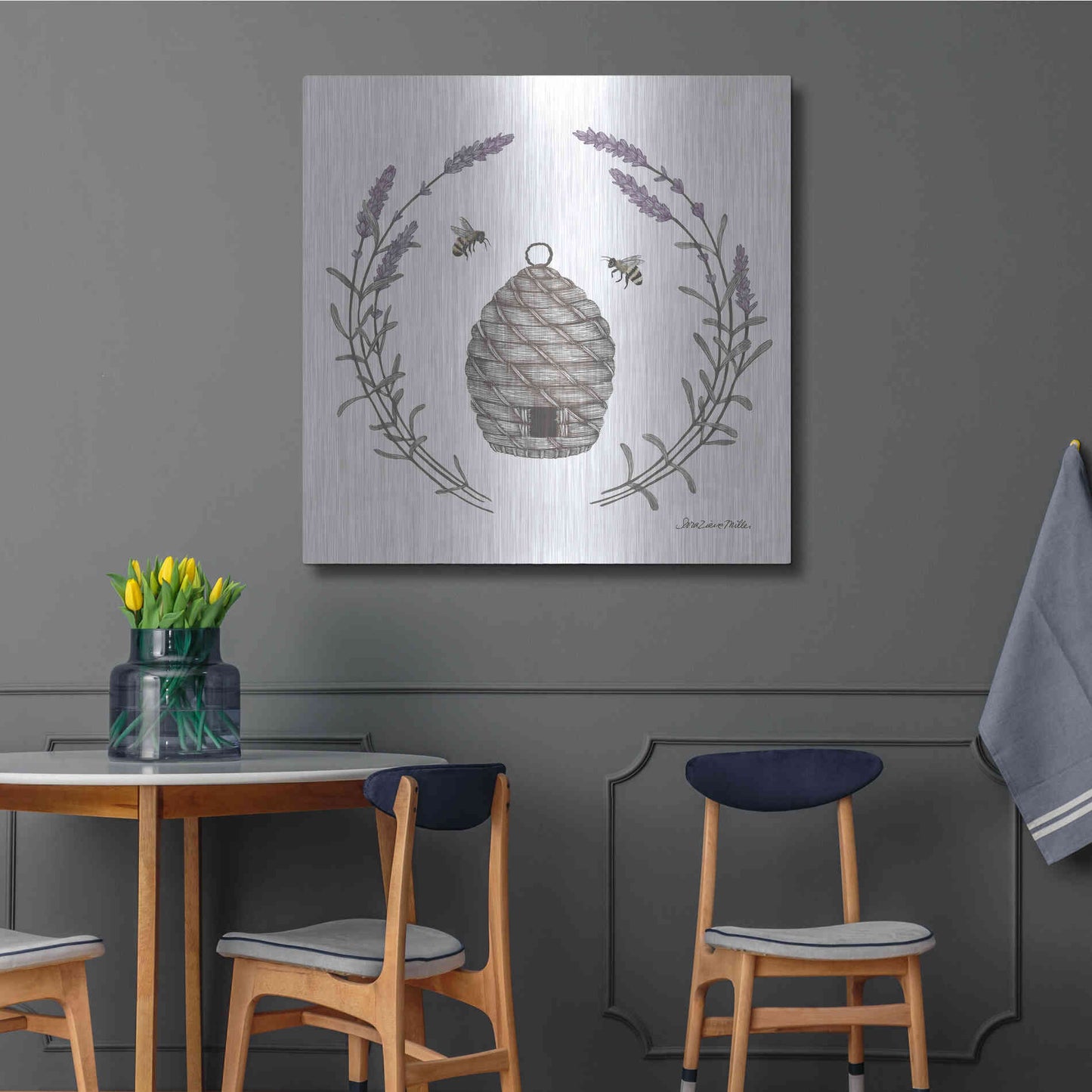Luxe Metal Art 'Happy to Bee Home II' by Sara Zieve Miller, Metal Wall Art,36x36