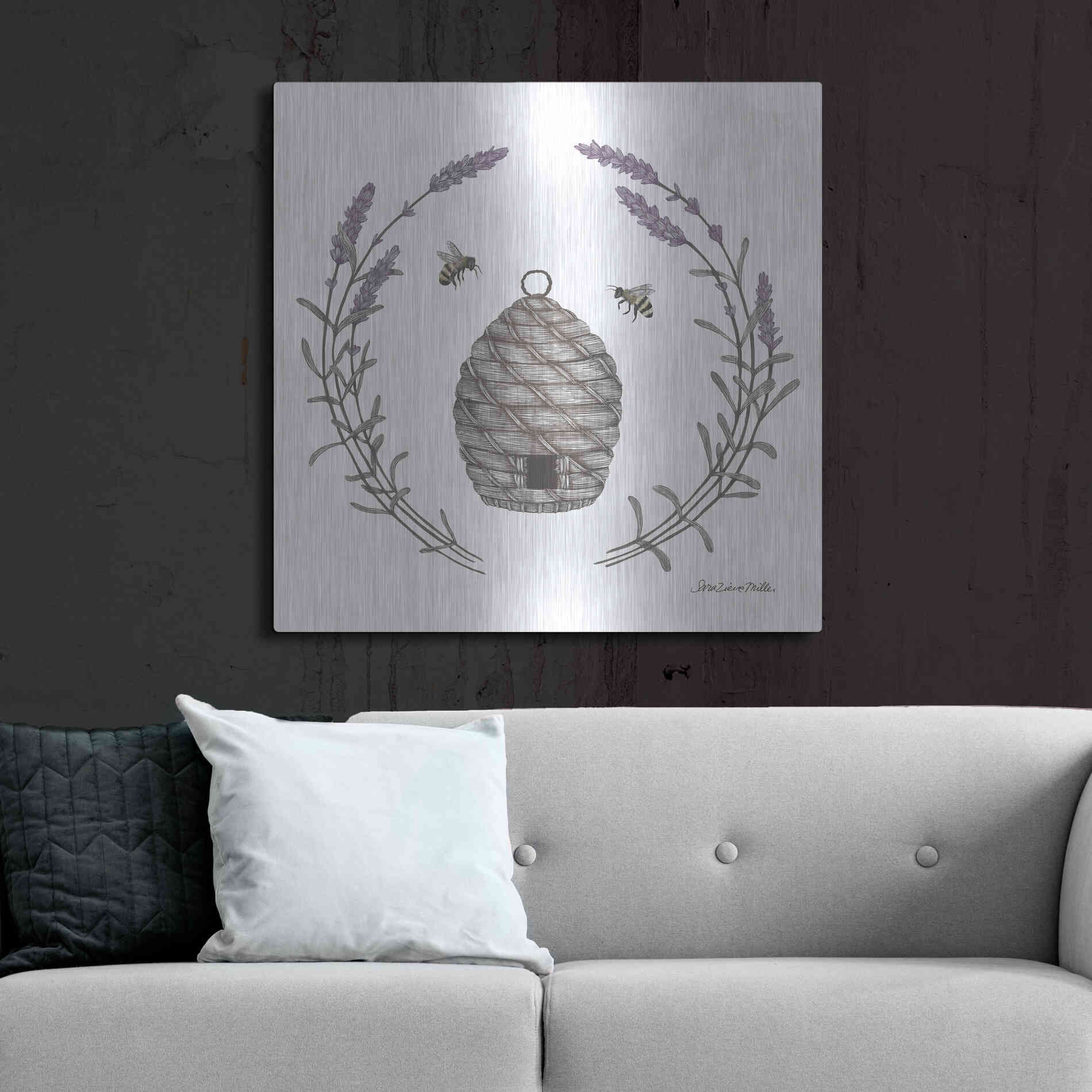 Luxe Metal Art 'Happy to Bee Home II' by Sara Zieve Miller, Metal Wall Art,36x36