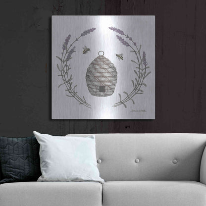 Luxe Metal Art 'Happy to Bee Home II' by Sara Zieve Miller, Metal Wall Art,36x36