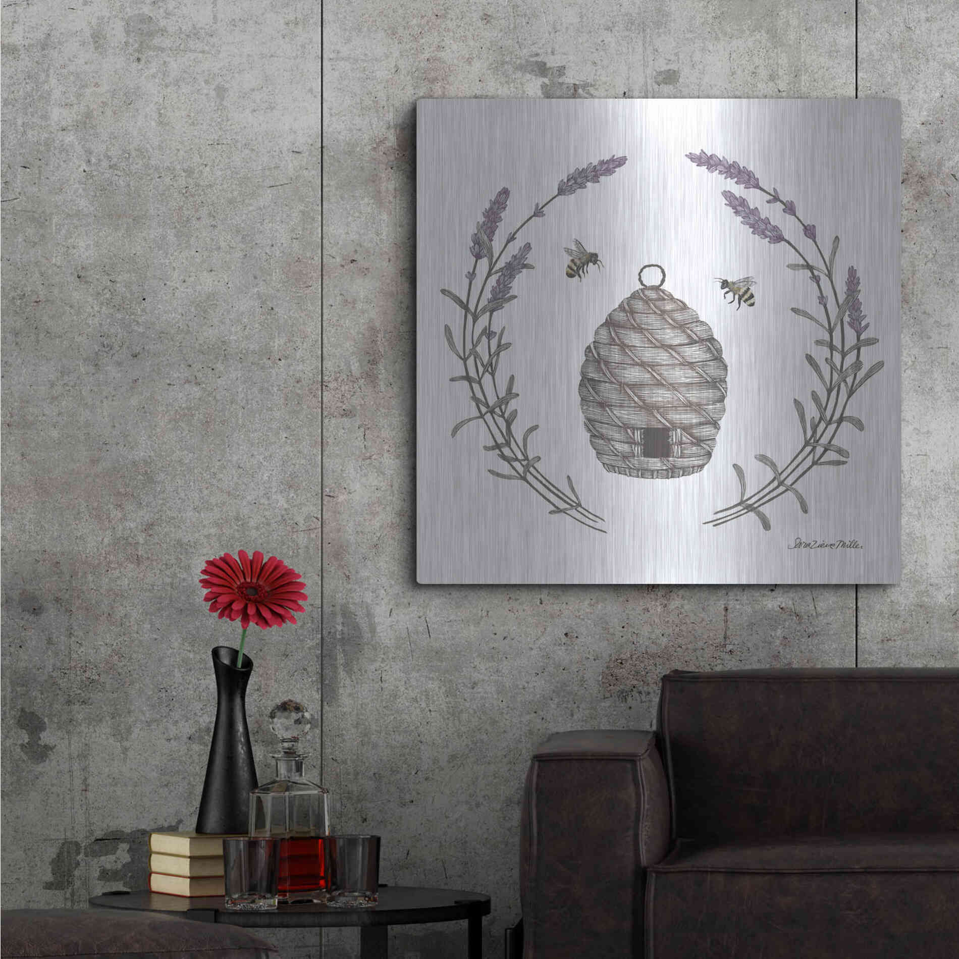 Luxe Metal Art 'Happy to Bee Home II' by Sara Zieve Miller, Metal Wall Art,36x36