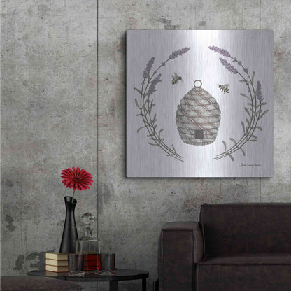 Luxe Metal Art 'Happy to Bee Home II' by Sara Zieve Miller, Metal Wall Art,36x36
