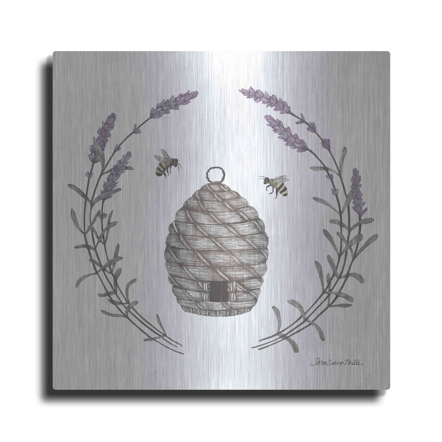 Luxe Metal Art 'Happy to Bee Home II' by Sara Zieve Miller, Metal Wall Art