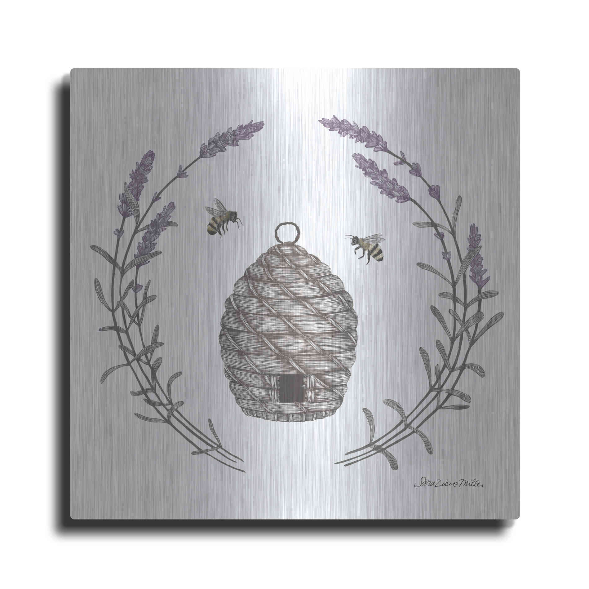 Luxe Metal Art 'Happy to Bee Home II' by Sara Zieve Miller, Metal Wall Art