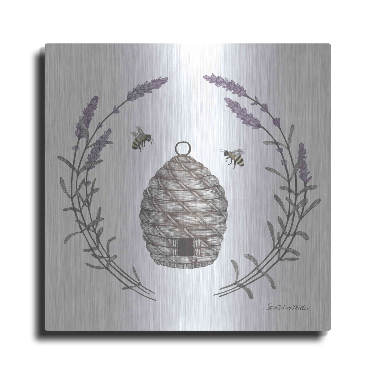 Luxe Metal Art 'Happy to Bee Home II' by Sara Zieve Miller, Metal Wall Art