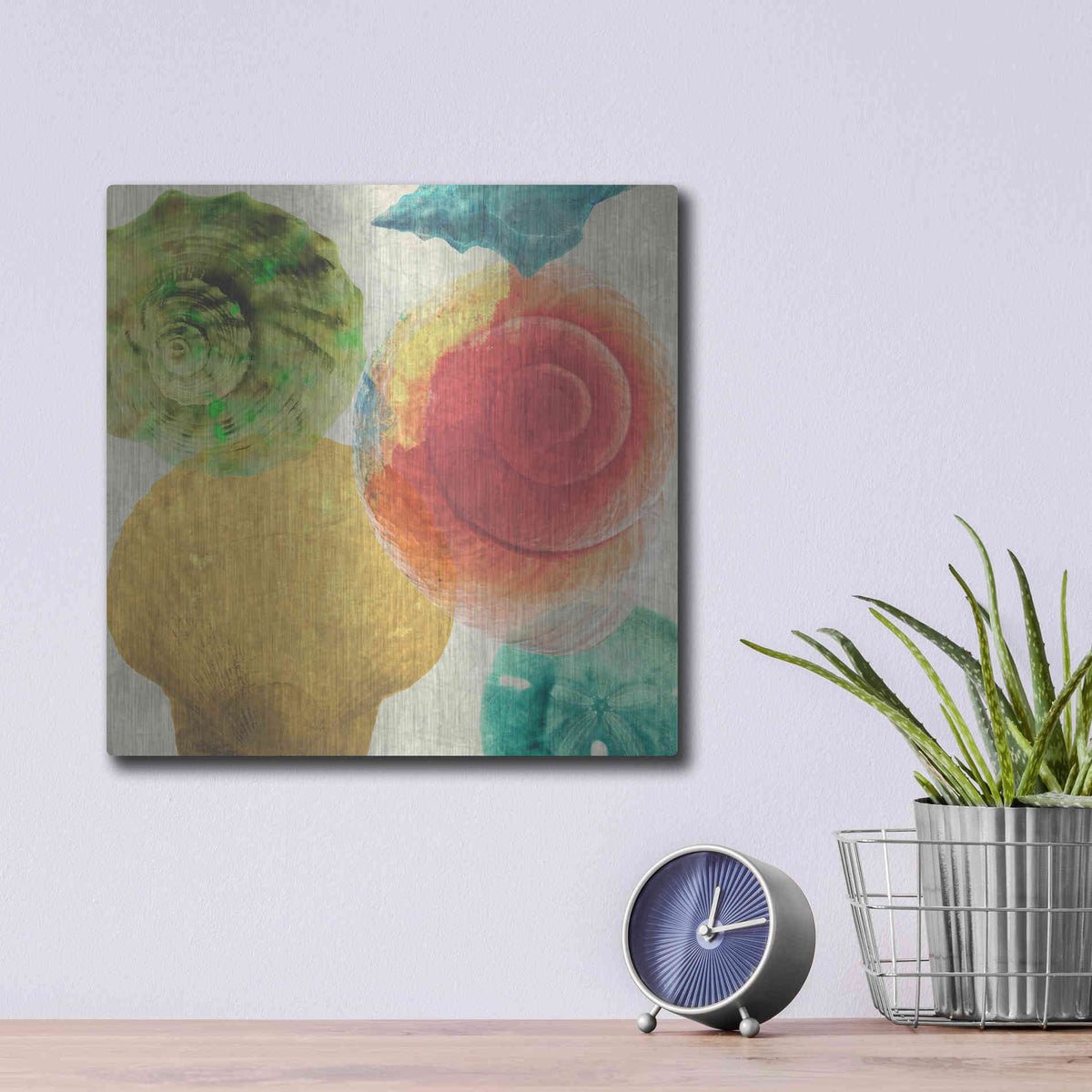 Luxe Metal Art 'Luminous Seashells 4' by Elena Ray, Metal Wall Art,12x12